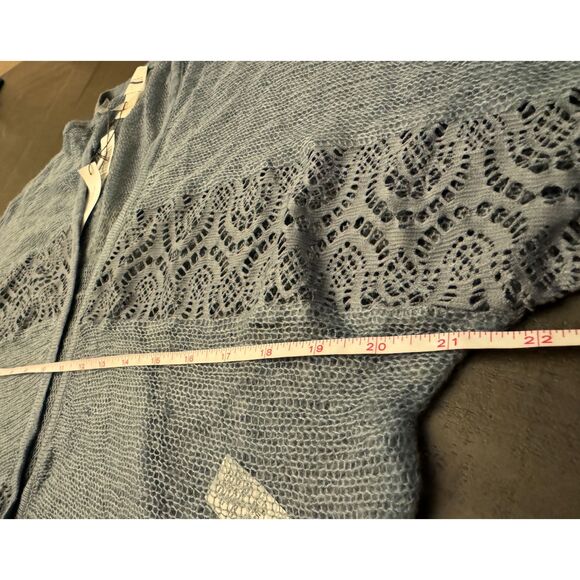 Chico's NWT Blue Gray Crochet Open Short Sleeve Cardigan - Sz 0 (S/4) - Picture 6 of 12